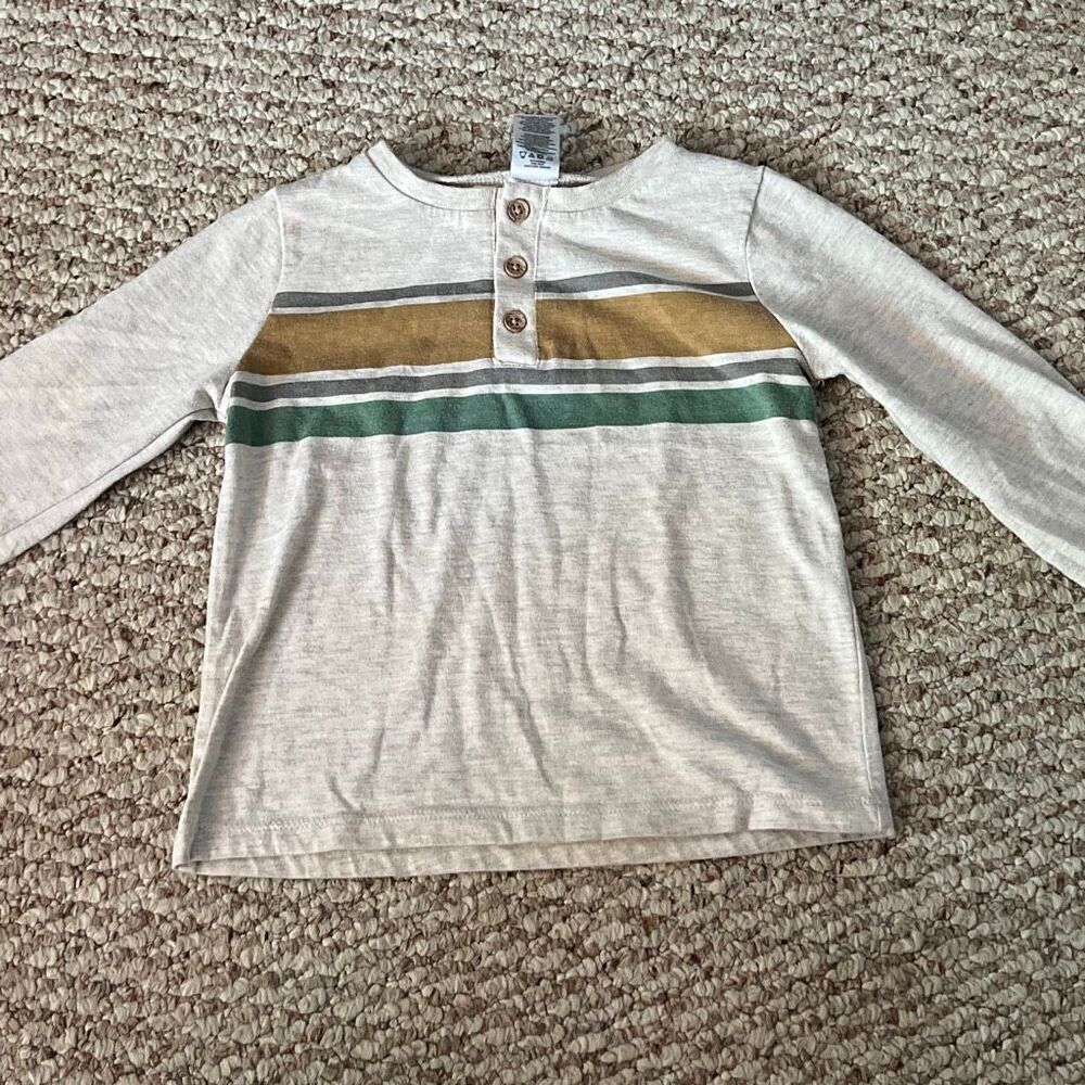 Little Lad Size 4T toddler Boys long sleeve T shirt beige striped